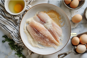 A plate of fresh Tilapia fillets surrounded by ingredients.