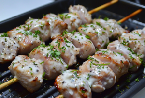 Chicken reshmi kebab skewers being grilled on a grill pan for chicken reshmi kabab recipe