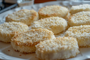 Raw chicken cutlets, shaped and coated with breadcrumbs, arranged on a plate for chicken cutlet recipe