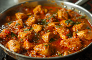 Succulent chicken simmering in a delicious tomato based gravy for chicken changezi recipe