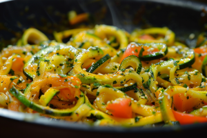 Pasta made from zucchini strips, garnished with fresh herbs - a meal to make you feel full and help avoid overeating