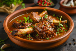 Rich and aromatic Rogan Josh with tender lamb pieces, garnished with fresh coriander. An integral part of Royal Rajput meaty mutton recipes