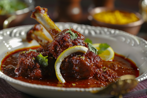 Spicy Laal Maas with tender mutton, red chillies, and aromatic spices.An important part of Royal Rajput meaty mutton recipes