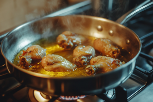 Chicken Drumsticks sizzling in hot oil for Jama Masjid Fried Chicken Recipe