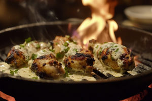 Experience the smoky aroma of Malai Tangdi Kebab as marinated chicken drumsticks sizzle on the grill, turning golden brown and irresistibly juicy.