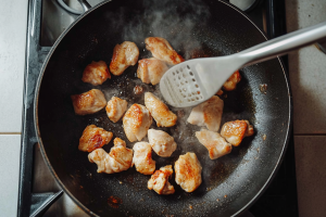 Bite-sized Chicken Breast pieces sauteed for Chicken & Broccoli Pasta